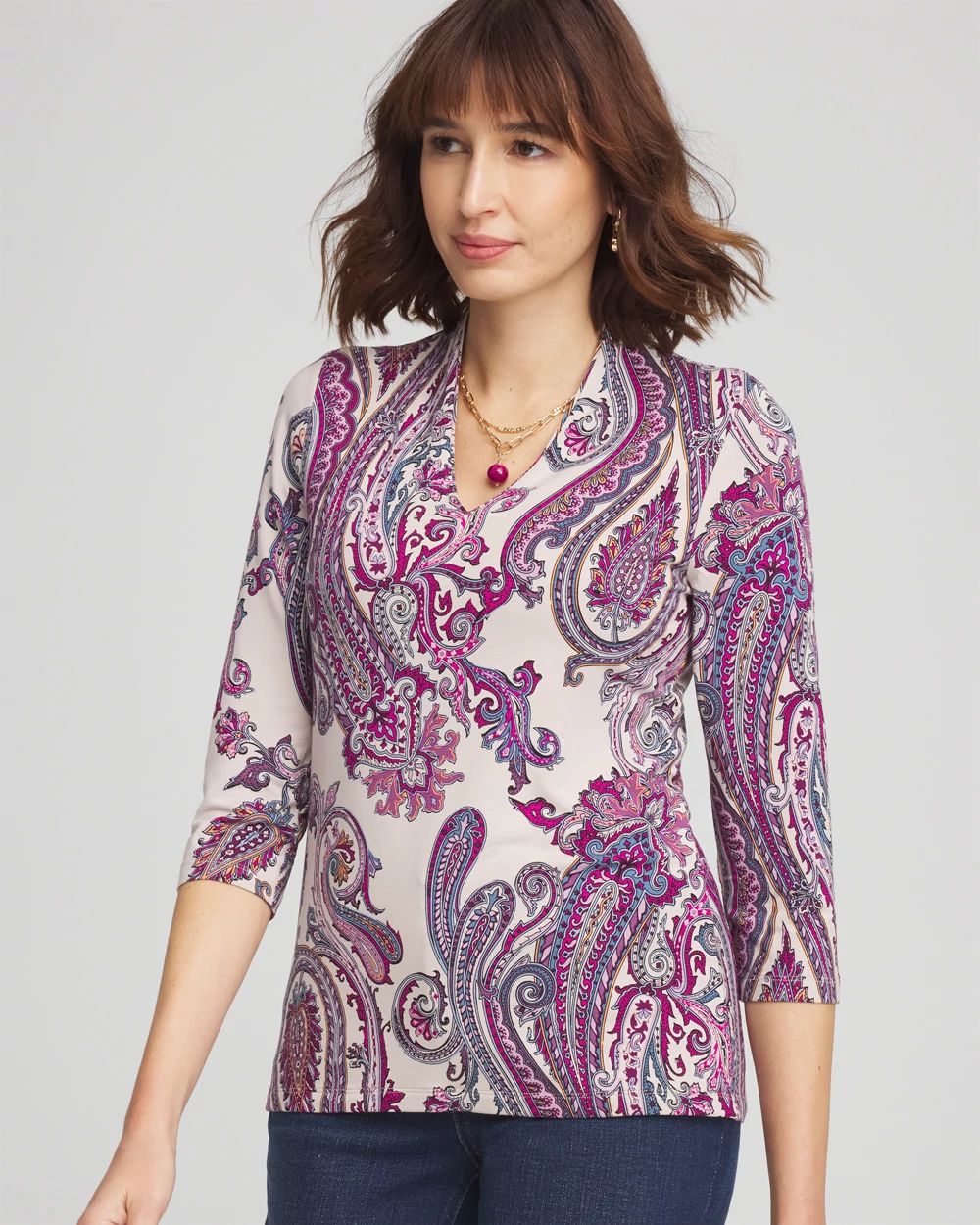 Tシャツ・カットソー GROVE 21SUMMER TRAVESIA TEE [4COLOR] Touch of Cool™ Paisley 3/4 Sleeve Tee | Chico's